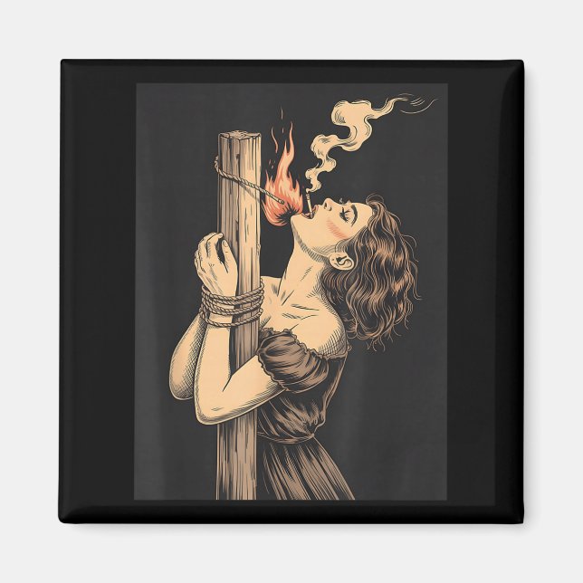 Satan Devil Hell Hexe mit Flammen Cigarette Occul Magnet (Vorne)