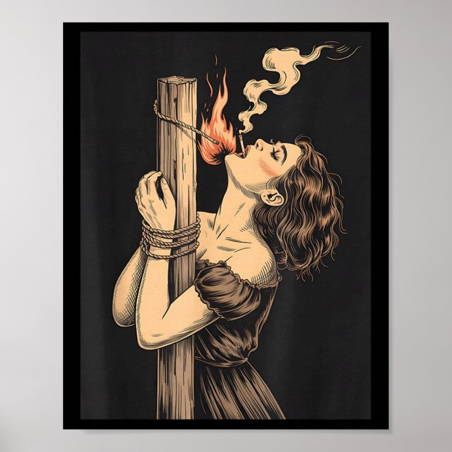 Satan Devil Hell Hexe mit Flammen Cigarette Occul Poster (Vorne)