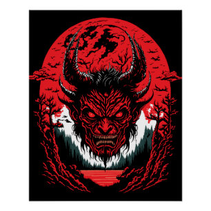 Satan Evil Face   Demon Head Graphic Design Poster