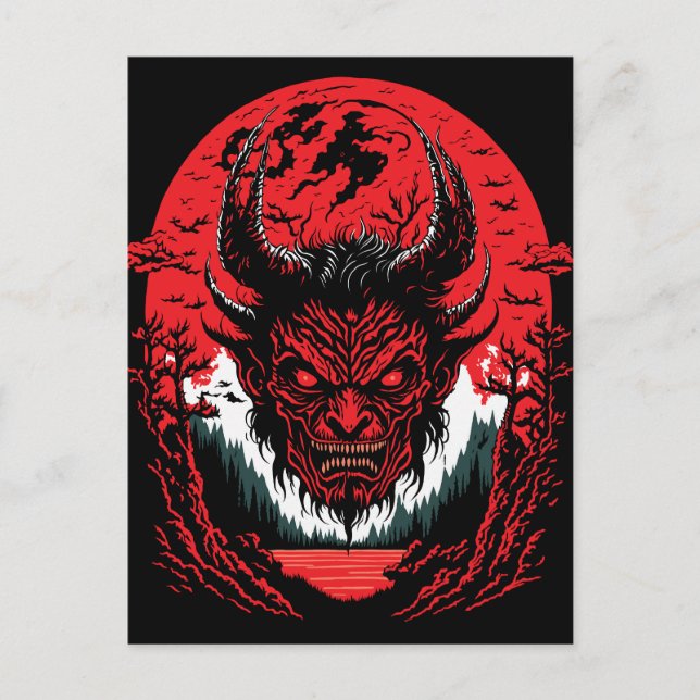Satan Evil Face | Demon Head Graphic Design Postkarte (Vorderseite)