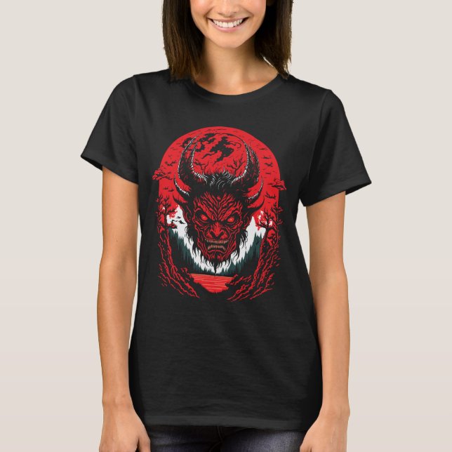 Satan Evil Face | Demon Head Graphic Design T-Shirt (Vorderseite)