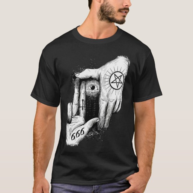 Satan is Watching you 666 Occult Baphomet Goat Sat T-Shirt (Vorderseite)