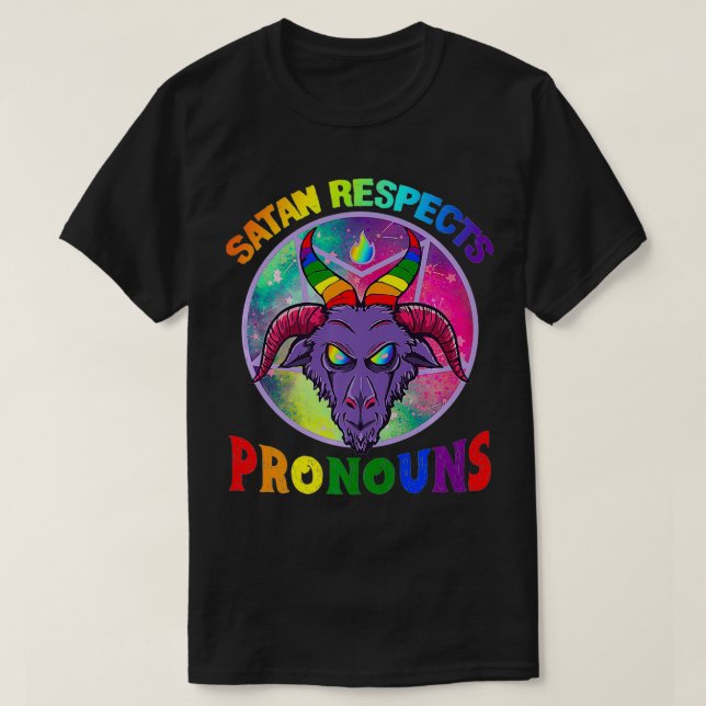Satan Respects Pronouns LGBT Premium  T-Shirt (Design vorne)