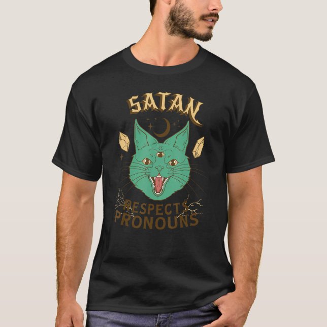 Satan respektiert Pronouns Cat T-Shirt (Vorderseite)