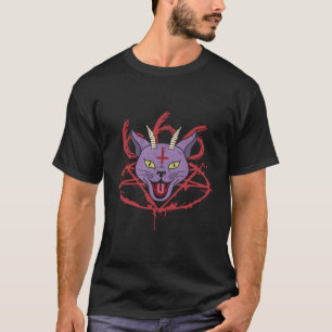 Satanic Cat Pentagram Symbole für den Teufel Worsh T-Shirt