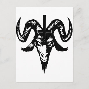Satanic Goat Head mit Cross (schwarz) Postkarte