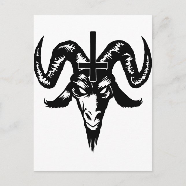 Satanic Goat Head mit Cross (schwarz) Postkarte (Vorderseite)