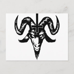 Satanic Goat Head mit Cross (schwarz) Postkarte