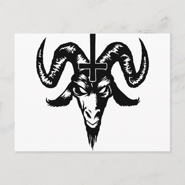 Satanic Goat Head mit Cross (schwarz) Postkarte (Vorderseite)