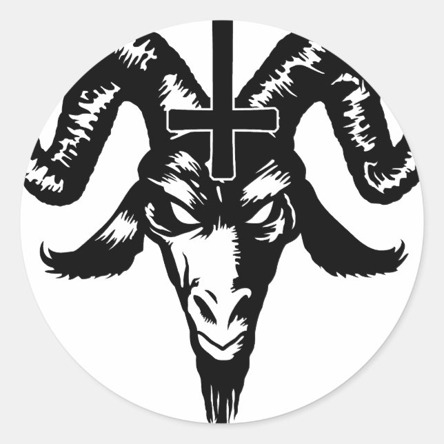 Satanic Goat Head mit Cross (schwarz) Runder Aufkleber (Vorderseite)