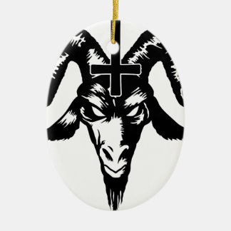 Satanic Goat Head mit Kreuz (schwarz) Keramik Ornament