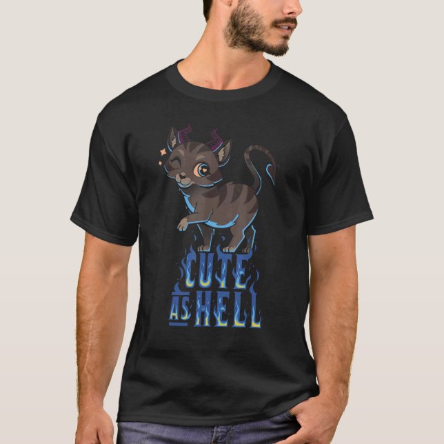 Satanicat Cute As Hell Esoteric Satanic Cat Baphom T-Shirt (Vorderseite)