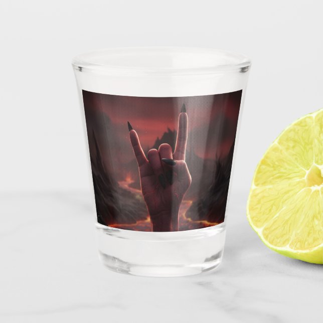 Satanischer Gruß Schnapsglas (Vorderseite)