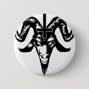 Satanischer Ziegen-Kopf mit Kreuz (Schwarzes) Button