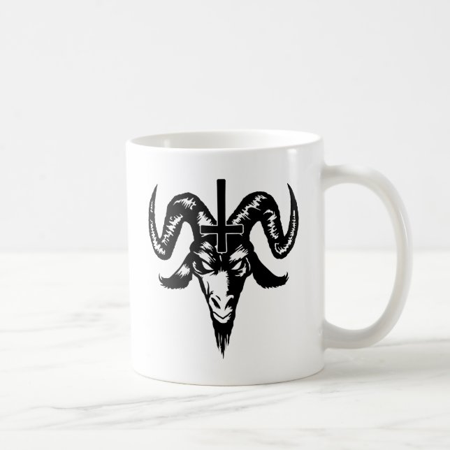 Satanischer Ziegen-Kopf mit Kreuz (Schwarzes) Kaffeetasse (Rechts)