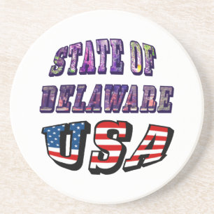 Sate of Delaware Picture and USA Flag Text Getränkeuntersetzer