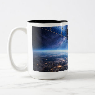 Satellit über dem Planeten Zweifarbige Tasse