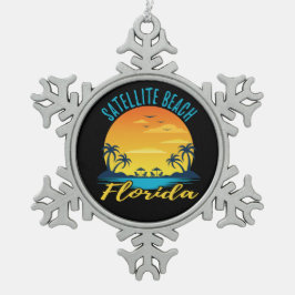Satellite Beach Florida Palm Tree Beach Schneeflocken Zinn-Ornament