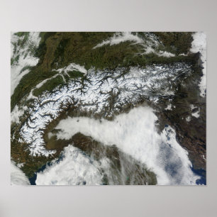 Satellite image of The Alps mountain range Poster