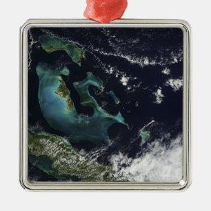 Satellitenansicht der Bahama Inseln Silbernes Ornament