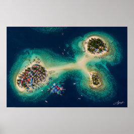 Satellitenansicht der Sandbank-Inselchen eines Fis Poster