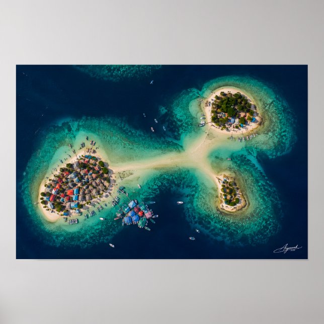 Satellitenansicht der Sandbank-Inselchen eines Fis Poster (Vorne)