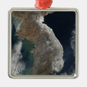 Satellitenansicht der Schneefälle Silbernes Ornament
