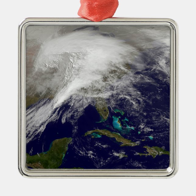 Satellitenansicht eines massiven Wintersturms Silbernes Ornament (Vorne)