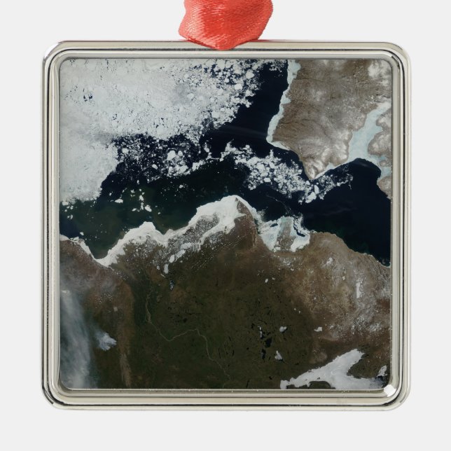 Satellitenansicht Nordwestkanadas Silbernes Ornament (Vorne)