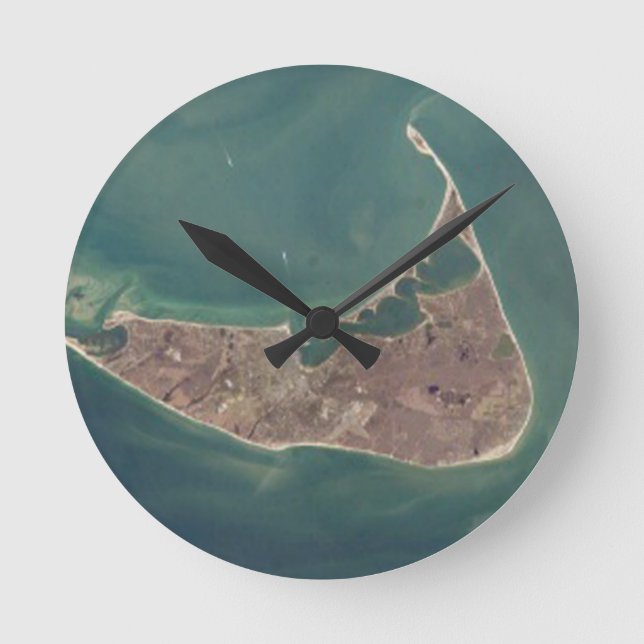 Satellitenbild Nantucket Runde Wanduhr (Vorderseite)