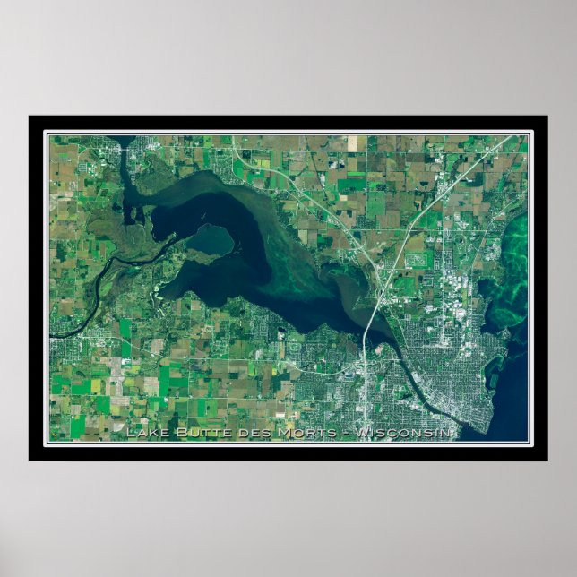 Satellitenkarte des Lake Butte des Morts Wisconsin Poster (Vorne)
