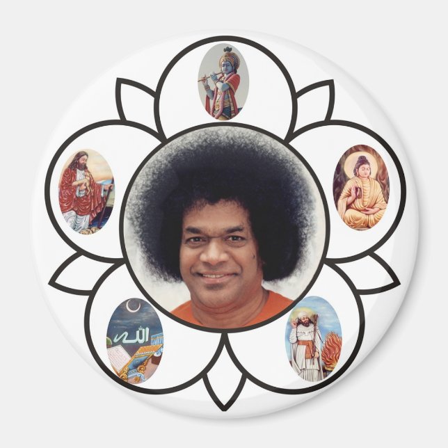 Sathya Sai Baba und Sarva Dharma auf Magnet (Vorne)
