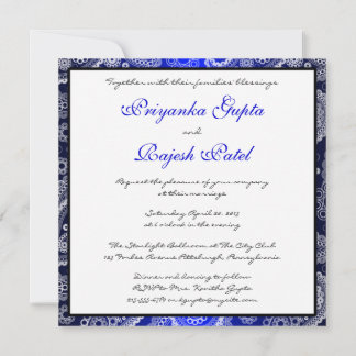 Satin Blue White Lace Paisley Wedding Einladung