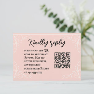 Satin Blush QR Code Wedding RSVP Card Karte