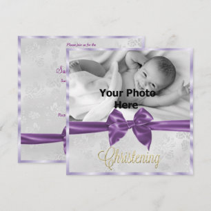 Satin Bow Foto Girl's Christening Einladung