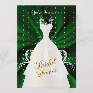 Satin Dark Green & Gold Cross Muster Dusche Einladung