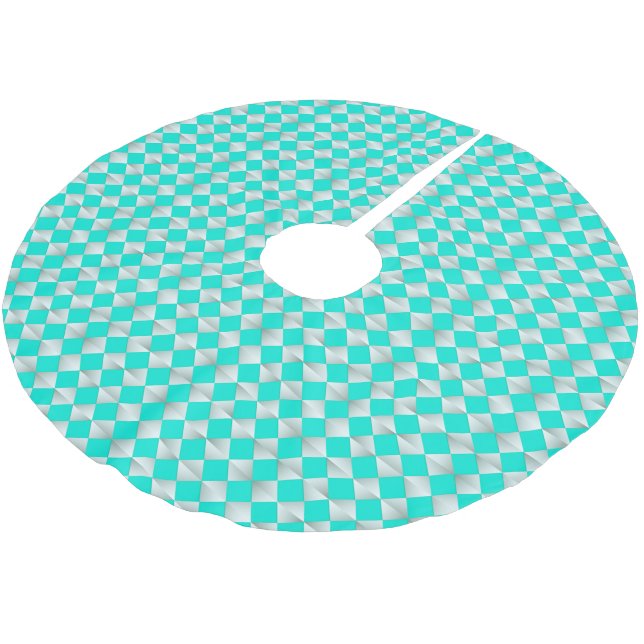 Satin Diamonds - Silber und Aqua Polyester Weihnachtsbaumdecke (Schrägansicht)