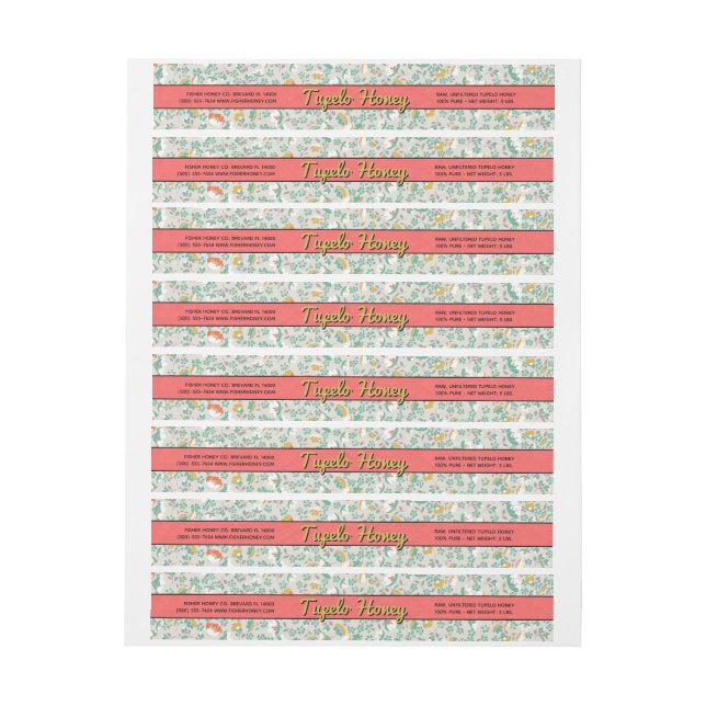 Satin Floral Pastel Wrap rund Honey Jar Label (Bogen)