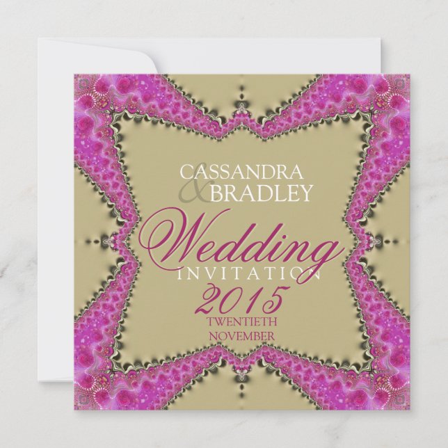 Satin Gold & Pink Lace Hochzeitseinladungen Einladung (Vorderseite)