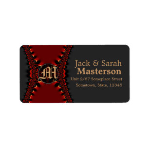 Satin-gotisches Monogramm-Rot+Schwarzes Adressaufkleber