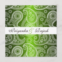 Satin Green White Lace Paisley Wedding Einladung
