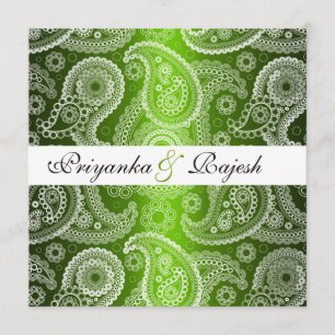 Satin Green White Lace Paisley Wedding Einladung