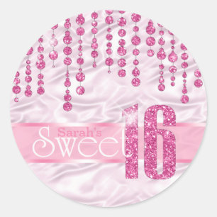 Satin Jewel 16 . Geburtstag Pink ID260 Runder Aufkleber