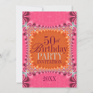 Satin Orange Pink Damast 50. Geburtstag Einladung