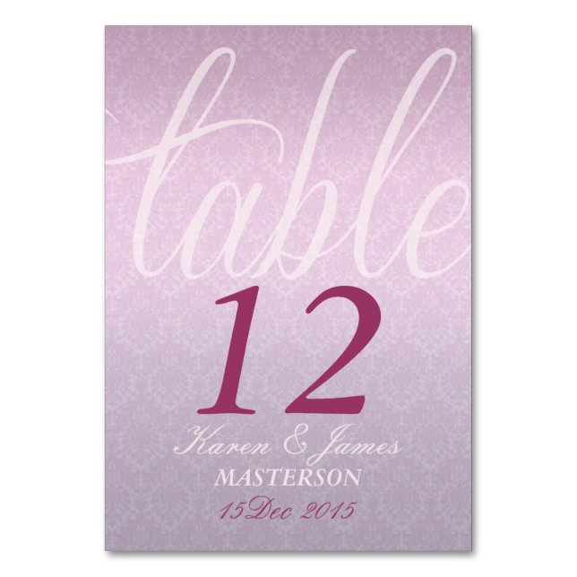 Satin Pink Damask Wedding Stylish Table Card Tischnummer (Vorderseite)