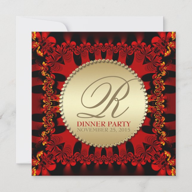Satin Red Frills Gold Dinner Party Einladungen (Vorderseite)