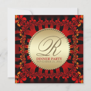 Satin Red Frills Gold Dinner Party Einladungen