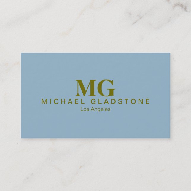 Satin Sheen Gold Monogram Cerulean Blue Background Visitenkarte (Vorderseite)