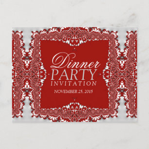 Satin Silber Rot Spitze Dinnerparty Einladung Post
