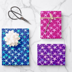 Satin Stars, Deep Blue, Fuchsia Pink und Lila Geschenkpapier Set
